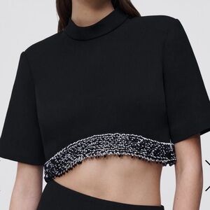 NWT!!! Jalen Embellishment Crop Top in Black